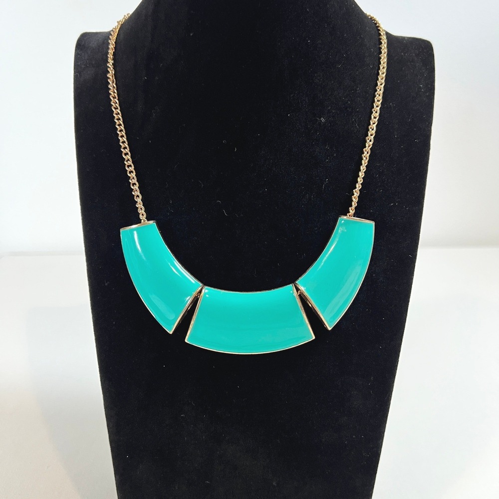 Enamel‎ Bib Necklace Turquoise Gold Tone Statement Modern Vintage Inspired